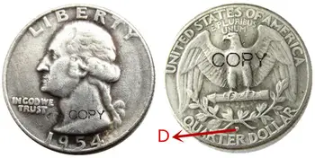 JAV 1954D Vašingtono Ketvirtį Sidabro Padengtą Kopijuoti Monetos