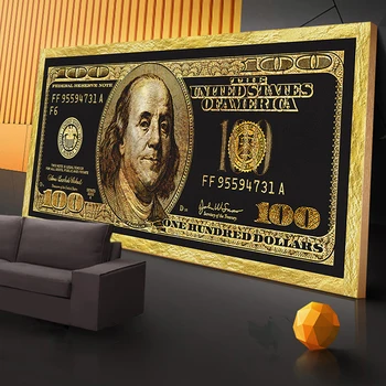 Aukso Dolerių Pinigų Įkvepiantį Plakatas Drobės Tapybos Plakatų Spausdinimo Cuadros Sienos Meno Kambarį Namų Dekoro (be Rėmelio)