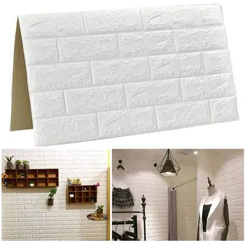 10VNT Baltas 3D Klijuoti Tapetai Lipnios Plytų Plokštės Žievelės Gyvenimo Kambario, Miegamasis Fone Sienų Apdaila