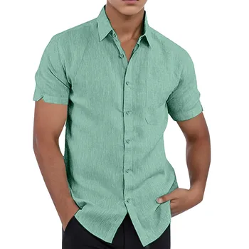 Green Marškinėliai VYRIŠKI Laisvalaikio Mygtuką Žemyn Marškiniai trumpomis Rankovėmis Vasarą Imitacija Medvilnės Skalbiniai, Marškiniai Gražus Vyrai Streetwear Camisa
