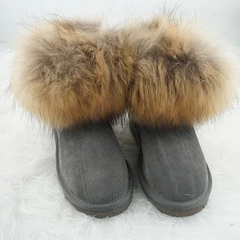 Nemokamas pristatymas Mados Originali karvės odos odos moteriški batai lapės kailinius žiemą šiltas batai įvairių spalvų, plius dydis