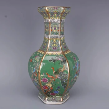 Prabangus Kinų Klasikinės Senovinės Keramikos Emalio Gėlių Vaza Namų Puošybai Žalia Vaza