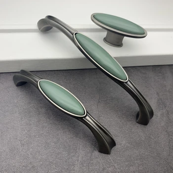 Aukštos kokybės Europos perlų pilka juoda smaragdas žalia kietos keraminės stalčiaus rankena ovalo kabineto durų rankena
