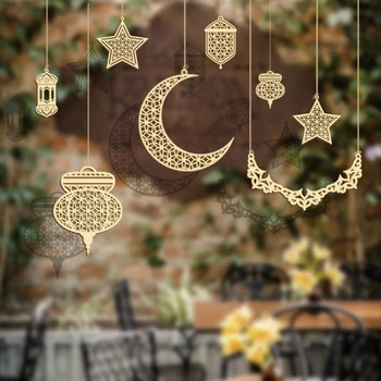 Eid Medinis Pakabukas Tuščiavidurio Mėnulio Pilis Medžio Amatai Meno Ornamentas Musulmonų Ramadano Mubarakas Šalis Dekoro Dovana Y5GB