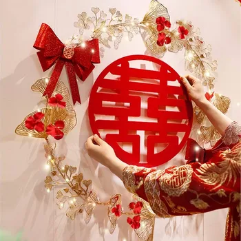1set Kinijos Vestuvių Lipdukas Su LED Šviesos Dviguba Laimė Lipdukai, Vestuvių Valentino Dieną Šalies Sienų Dekoras, Kambario Dekoracija