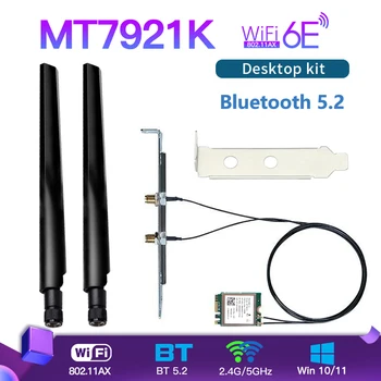 Wi-Fi 6E MediaTek MT7921k Darbalaukio Rinkinys Tri band 1800Mbps Bluetooth 5.2 Belaidžio ryšio Kortelės 802.11 AX 6DBi Antena 
