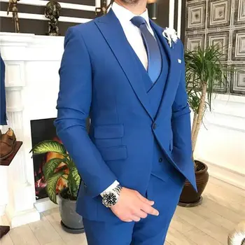 2023 Royal Blue Dvigubo Breasted Kostiumas Vyrams 3 Gabalus Kostiumas Homme Vestuvių Jaunikis Smokingas Geriausią Vyro Slim Fit Oficialią Dėvėti Vyrų Kostiumas