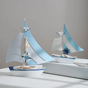 Viduržemio jūros regiono Stiliaus Buriavimo Modelio Papuošalus Mediniai Mėlynos ir Baltos Kriauklės Amatų Laivas Namuose Kambarį Dekoro Aksesuarai Dovanos