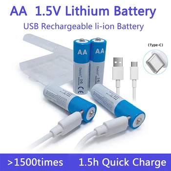 AA Baterijos 1,5 V AA Įkraunamas Li-ion Baterija, USB kabelis, Li-polimero Tipo C Ličio Baterijas Nuotolinio Valdymo Žaislas MP3
