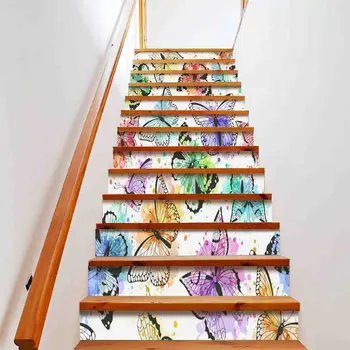 Spalvingi Drugeliai Laiptų Lipdukai Akvarelė Stiliaus Laiptai Lipdukai Gražus Drugelis Laiptai Stovuose Freskomis Namų Veiksmus Dekoras