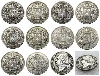 Prancūzija (1816-1821A) 10 vnt 2 Frankų Liudviko XVIII Sidabro Padengtą Kopijuoti Monetas