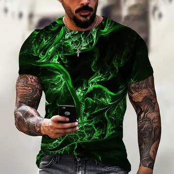 2023 Marškinėliai Vyrams 3D Apšvietimas Spausdinti trumpomis Rankovėmis Viršūnes Mados Hip-Hop Street VYRIŠKI Marškinėliai Negabaritinių Tees Marškinius Vyras Drabužiai