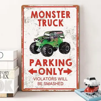 Monstras Sunkvežimių Berniukų Kambario Dekoro Monster Truck Berniukų Miegamasis Dekoro Metalo Skardos ženklas, Monster Truck Dekoracijas Vaikų Kambarys
