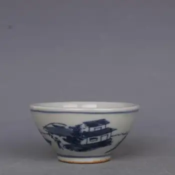 Kinijos Čing Guangxu Mėlynos ir Baltos spalvos Porceliano Handpainted Pobūdžio Teacup Dubuo