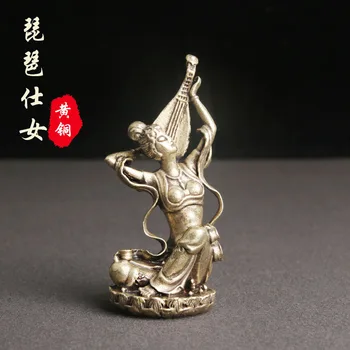 Derliaus žalvario Pipa lady bronzinė statula stalo Dunhuang plaukioja deivės statula antikvariniai įvairūs amatai