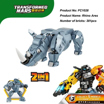381pcs 2 In 1 Rhino Modelis Arų Plytų Mecha Robotai Rinkiniai Kartu Atsimainymo Plytų Gyvūnų Blokai Vaikas Žaislai, Dovanos