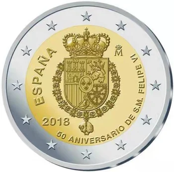 Ispanija 2018 Karalius Pilypas VI 50-Osioms 2 Eurų Proginę Monetą 100% Originalus