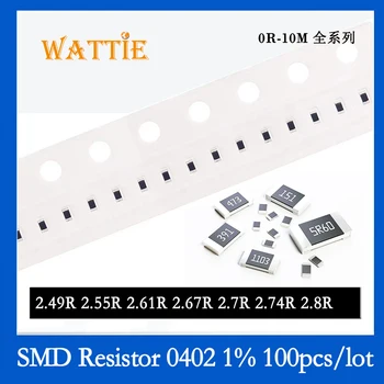 SMD Rezistorius 0402 1% 2.49 R 2.55 R 2.61 R 2.67 R 2.7 R 2.74 R 2.8 R 100VNT/daug chip resistors 1/16W 1,0 mm*0,5 mm