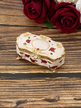 Metalo Kūrybinės Europos Senovinių Papuošalų Dėžutė Mažųjų Aukso balta raudona floweHand-dažytos Aukštos klasės Rose Papuošalų Laikymo Dėžutė Medvilnės Tamponu