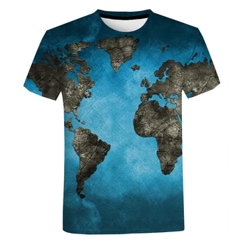 Summer3D Spausdinimo Streetwear Vyrų ir Moterų Įgulos Kaklo trumpomis Rankovėmis Viršūnes T-Shirts Pasaulio Žemėlapis