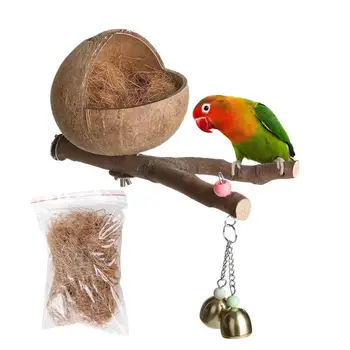 Paukštis Namas Narve Natūralus Kokoso Lukšto Paukščių Hideaway Papūga Inkilėlį Su Trintų Kokoso Už Amadinų Budgerigar